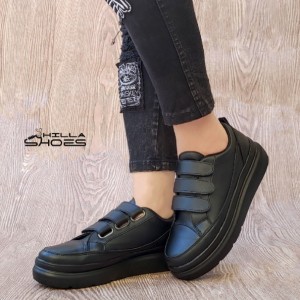 کفش کتانی زنانه سه چسب لژدار مشکی