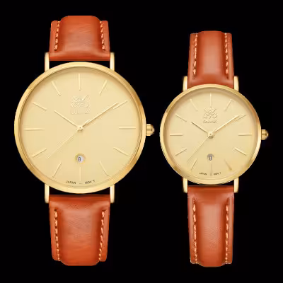 ساعت مچی ست زنانه و مردانه بند چرم اوبلاک مدل فلینت بند عسلی