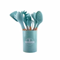 سرویس کفگیر ملاقه سیلیکونی  13 پارچه کیچن داینینگ سبز آبی