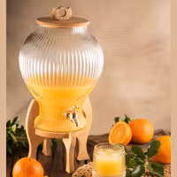 کلمن شیشه ای  6لیتری پایه چوب شیاردار مدل الگانس کد 75 کاملا قابل شستشو با چوب پلی وود