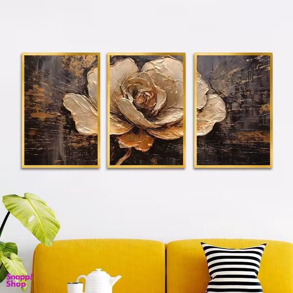 تابلو بکلیت طرح نقاشی مدرن گل مدل T-1626 مجموعه 3 عددی
