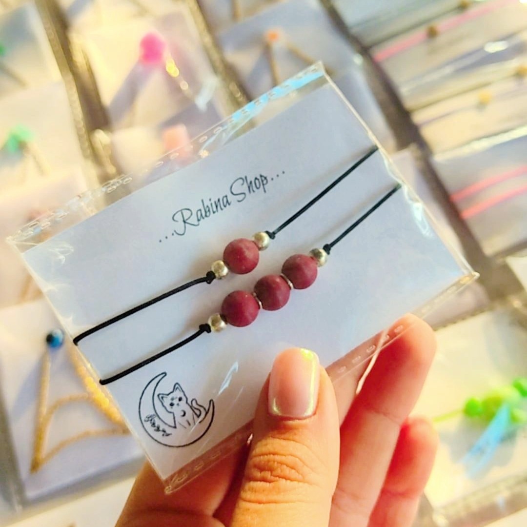 دستبند مینیمال ست  دوتایی مشکی دست بافت نخ درجه یک