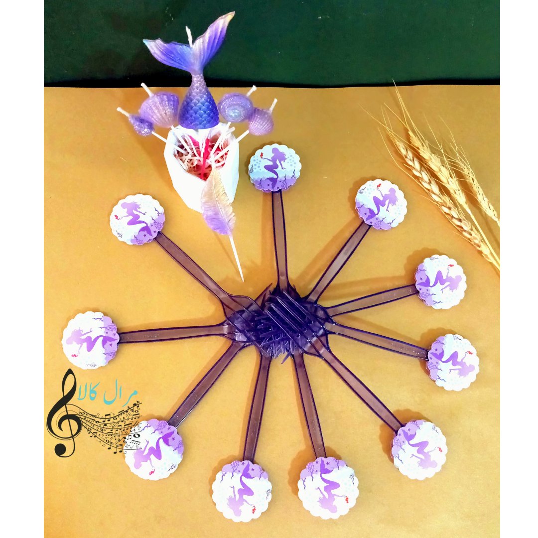 چنگال تم تولدی طرح پری دریایی بسته 10 عددی 