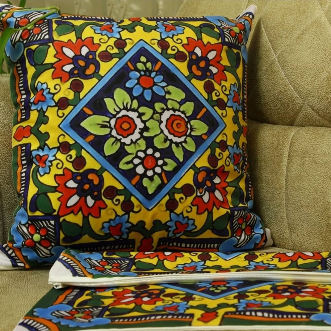 کاور کوسن طرح سنتی آبرنگی سبز