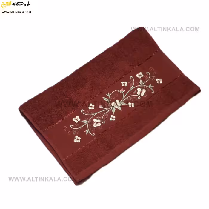حوله دستی گلدوزی زرشکی برند ماندگار سایز 40×80