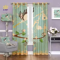 پرده اتاق خواب کودک دو قواره پانچ طرح اتاق خواب زمینه پرنده کد S7057