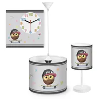 لوستر  کودک  بهمراه آباژور و ساعت دیواری Mommy طرح جغد اسکیت سوار کد OW-G-8254