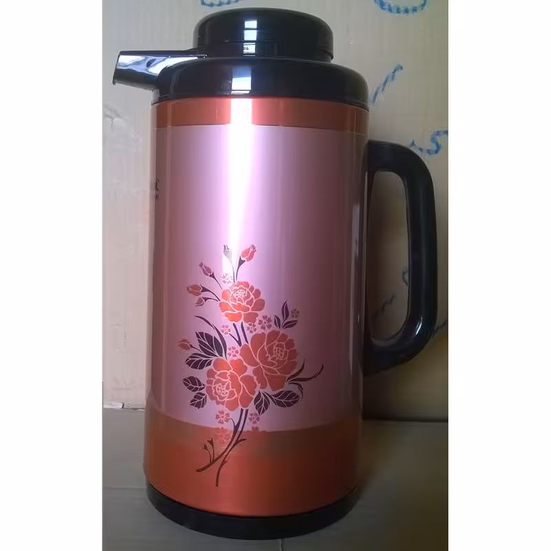 فلاسک 1 لیتر بدنه فلزی سرپیچ طرح دار شیشه سفید رجال - طرح 7 