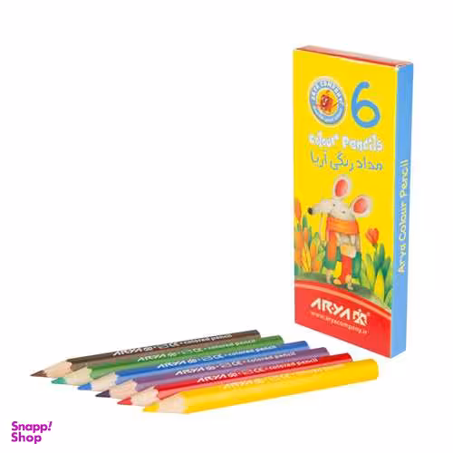 مداد رنگی 6 رنگ کوتاه جعبه مقوایی آریا (Arya) کد 3071