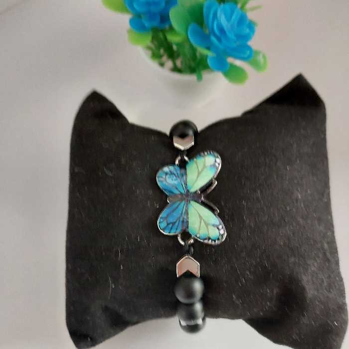 دستبند اونیکس و پلاک پروانه قابل تنظیم با دست 