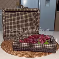 سبد جا نانی چوبی طرح چرم روکش پارچه 2 عددی میلانو