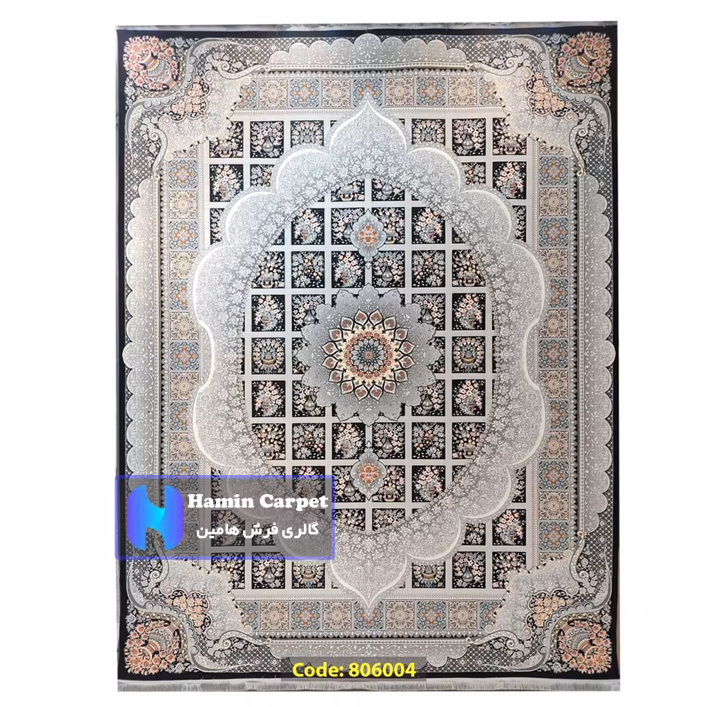 فرش 4 متری 700شانه تراکم 2550 نخ آکلریک رنگ زمینه سرمه ای کد AR806004