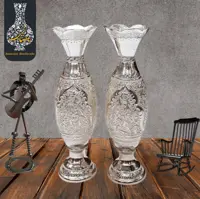 گلدان قلم زنی موشکی دستساز قلم گل و مرغ اعلاء سفید طرح نقره لب بری شماره 1