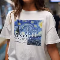 تیشرت سفید اسپان طرح ونگوگ