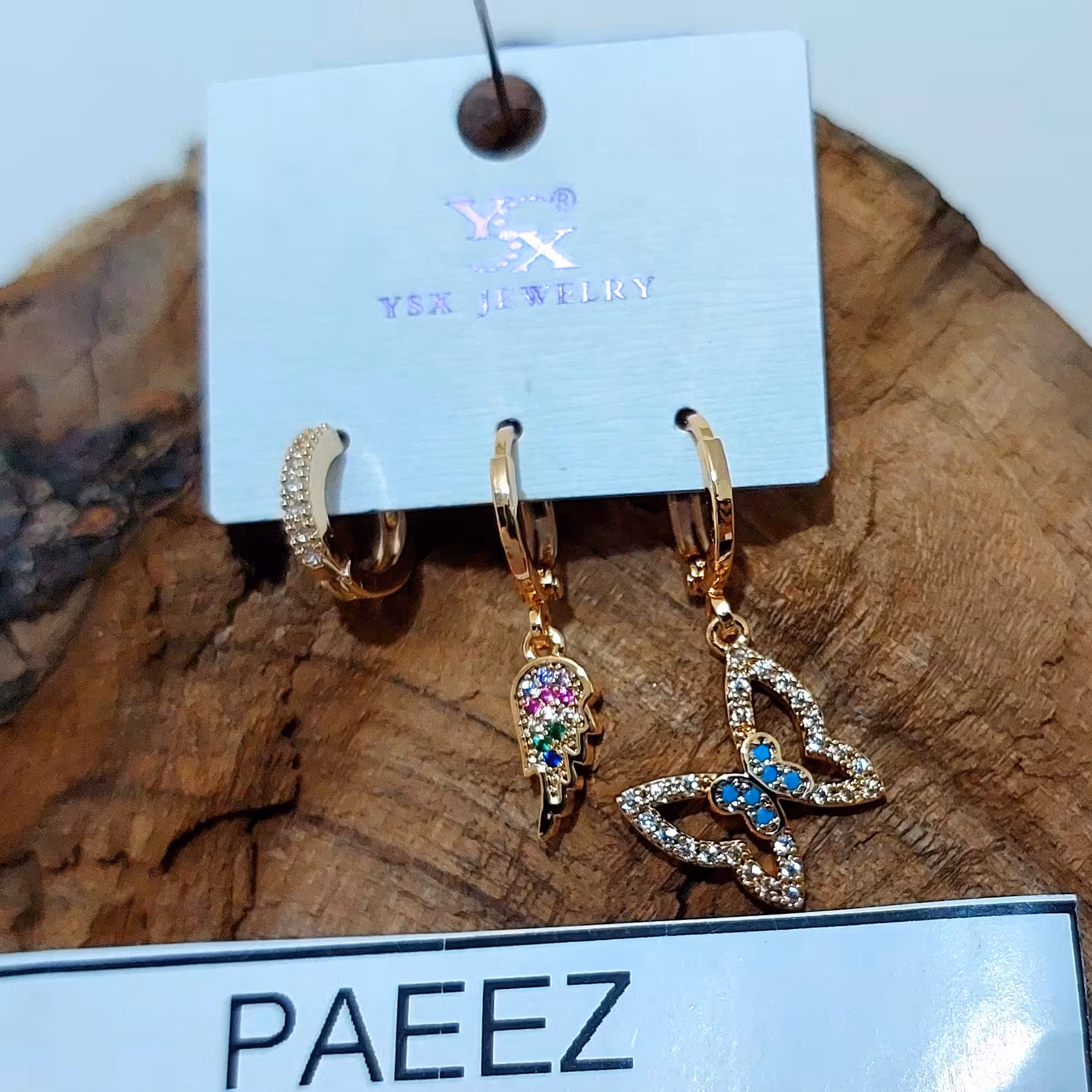 گوشواره سه عددی نگین رنگی ضد حساسیت و رنگ ثابت 