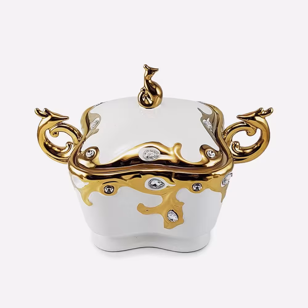 شکلات خوری سرامیک طلایی طاووسی یونیک  کد 1038