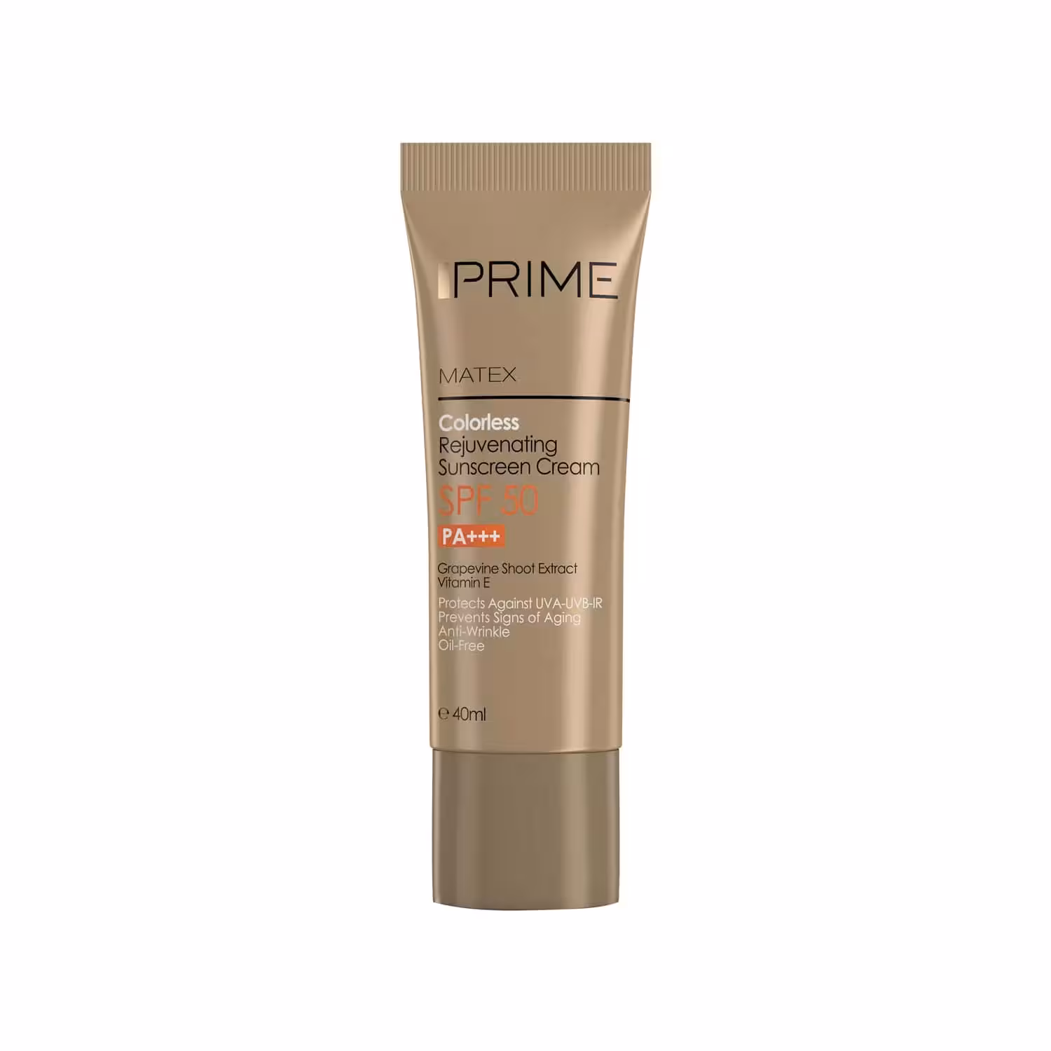 کرم ضد آفتاب بی رنگ جوان کننده پریم spf50 | انواع پوست | 40ml