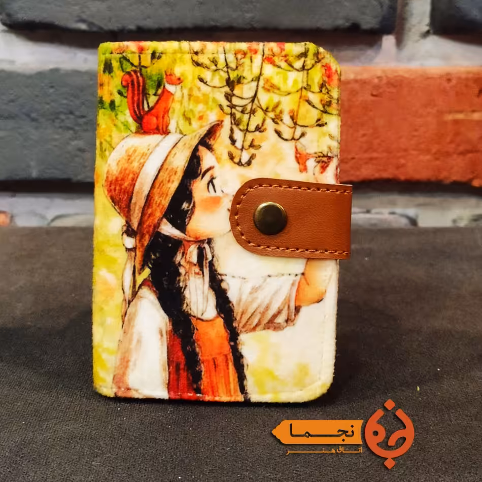 کیف جاکارتی دکمه دار مخمل کوبیده و چرم مصنوعی طرح دختر  کد D65
