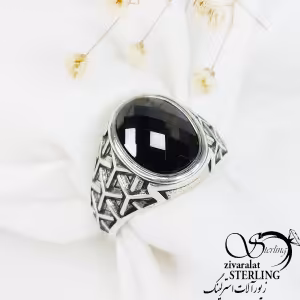انگشتر مردانه نقره سنگ اونیکس چند بعدی کد 10687