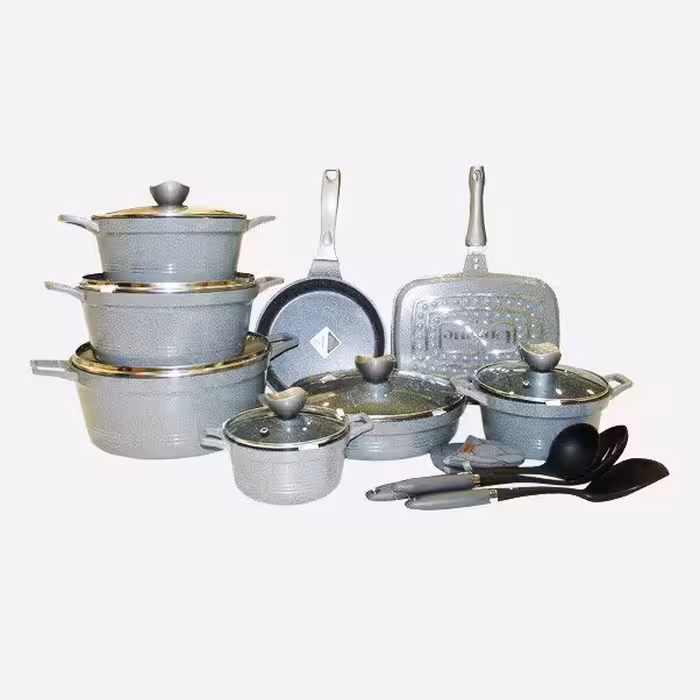 سرویس قابلمه 18 پارچه کلاسیک گرانیتی نقره ای یونیک کد 7778