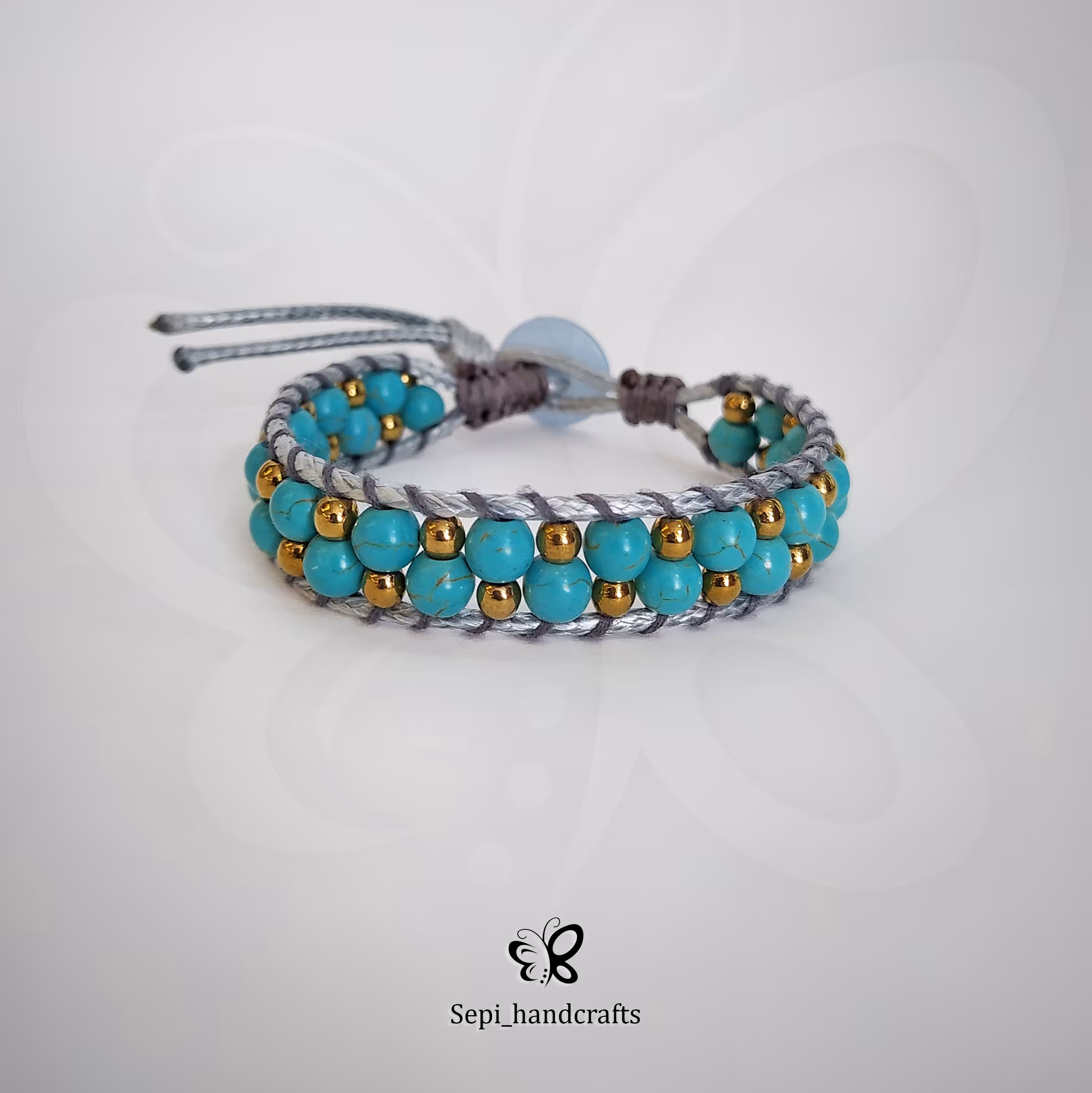 دستبند بافت اسپرت با سنگ فیروزه 