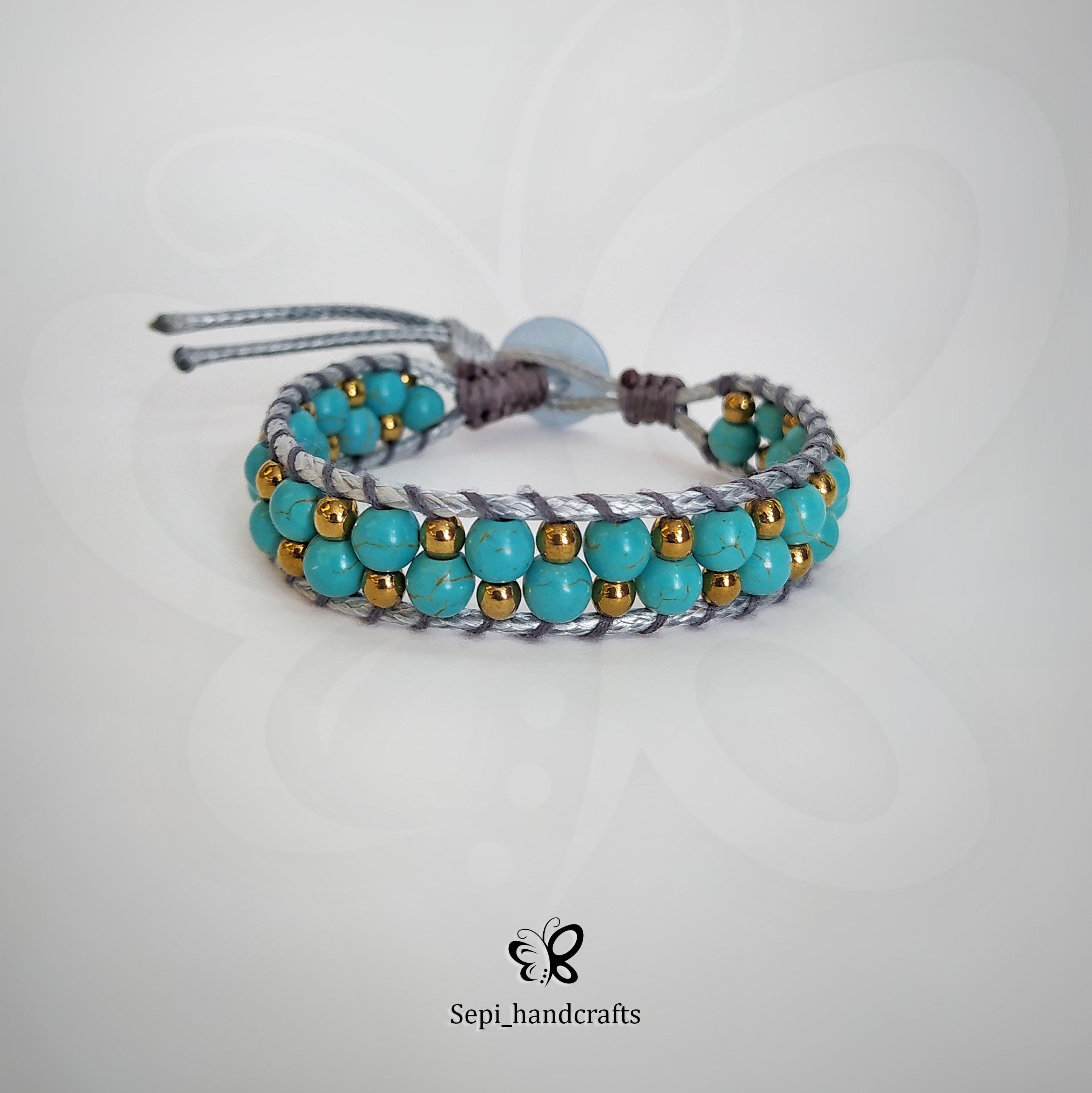 دستبند بافت اسپرت با سنگ فیروزه 