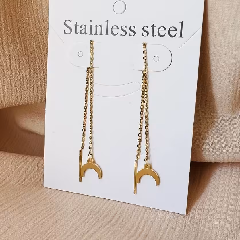 گوشواره بخیه ای استیل مدل ماه حلال