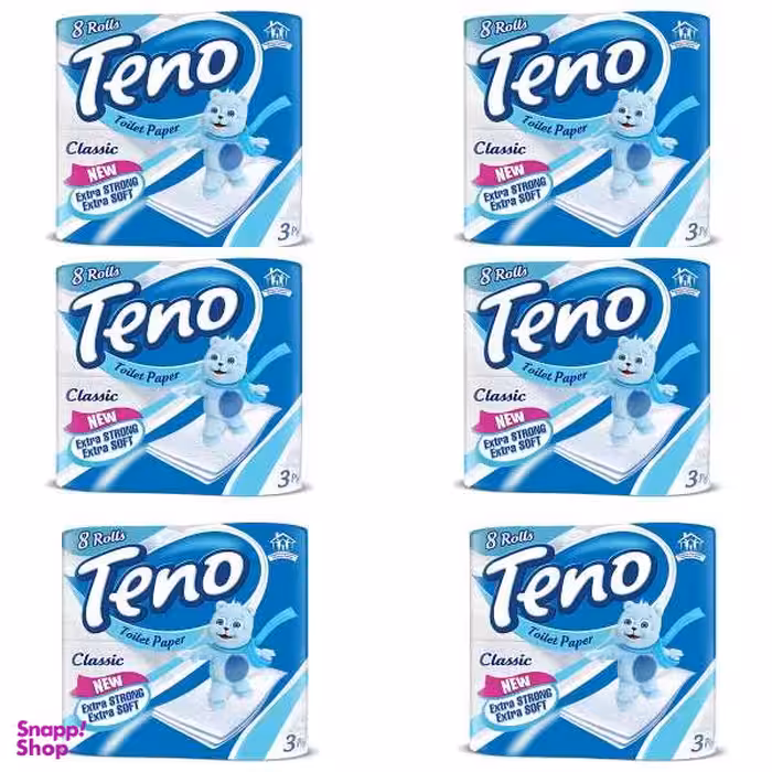 دستمال توالت 8 رول تنو کد 02 مجموعه 6 عددی