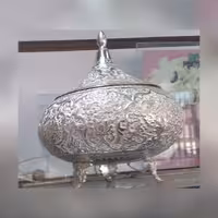 گز خوری شکلات خوری قلمزنی نقره نما  با طرح گل و مرغ اصفهان