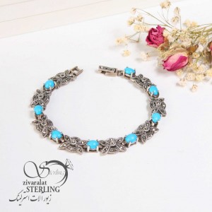 دستبند نقره زنانه طرح فیروزه کد4761
