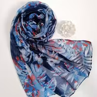 شال نخی لبه دوخت آبی سورمه ای