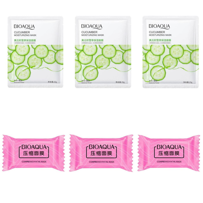 ماسک صورت بایو آکوا مدل ورقه ای کد 1 وزن 25 گرم بسته 3 عددی به همراه قرص ماسک بایو آکوا مدل ورقه ای کد 01 بسته 3 عددی