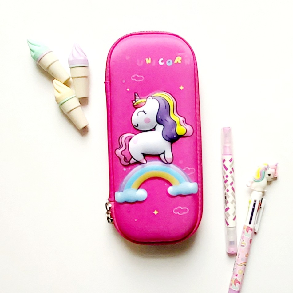 جامدادی کتابی برجسته طرح یونیکورن سرخابی