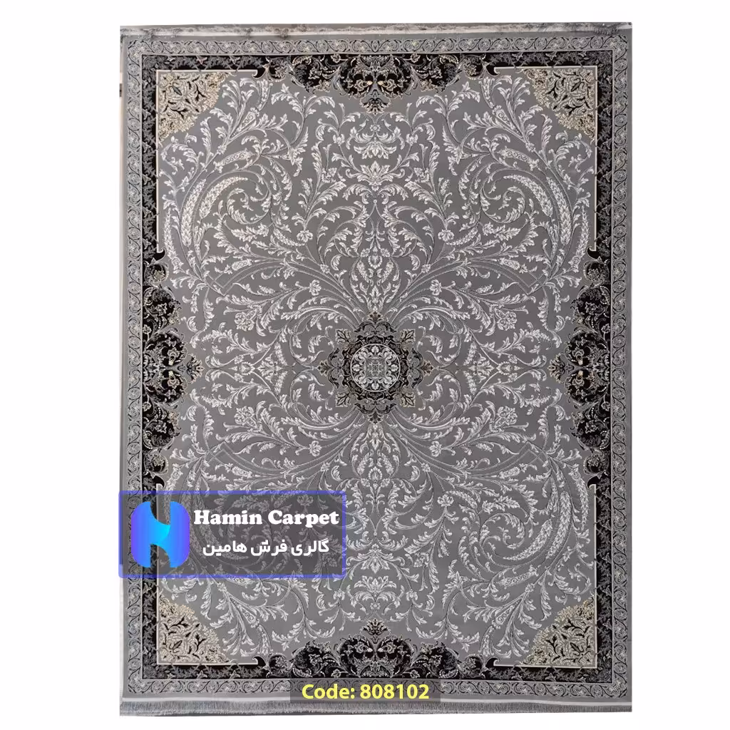 فرش 6 متری 700شانه تراکم 2550 نخ آکلریک رنگ زمینه متالیک کد AR808102