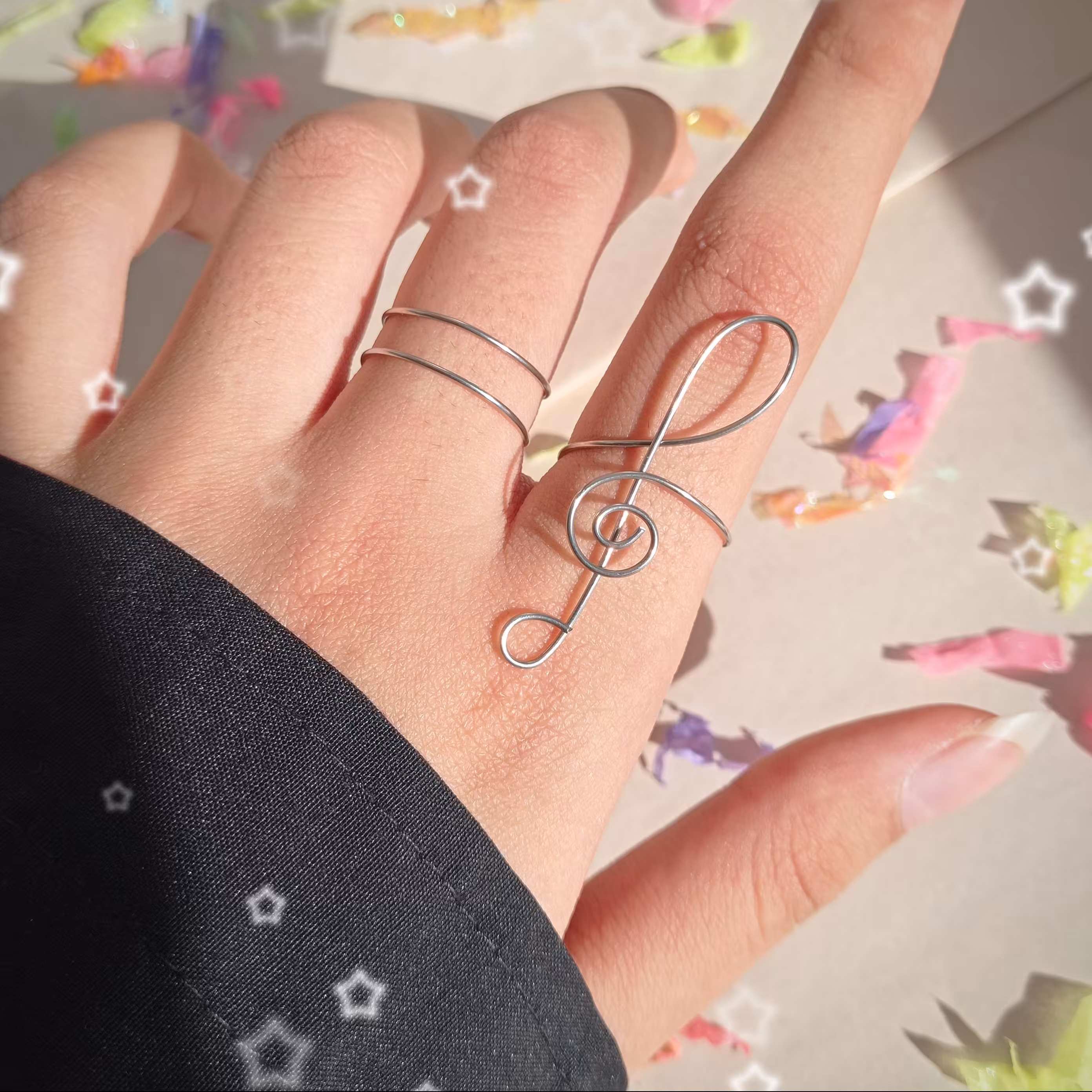 انگشتر نت موسیقی استیل نقره ای