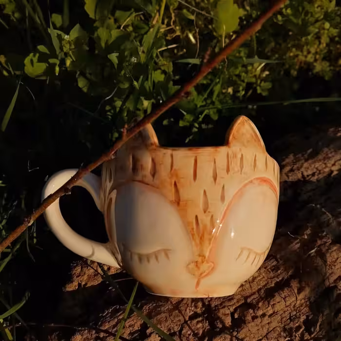 ماگ سرامیکی دست ساز روباهی . دو بار کوره رفته و دمای 1085تحمل کرده پس راحت میتونید توش چای و لته بخورید