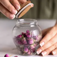 جا ادویه شیشه ای در ب چوبی  جنس بامبو تیام 