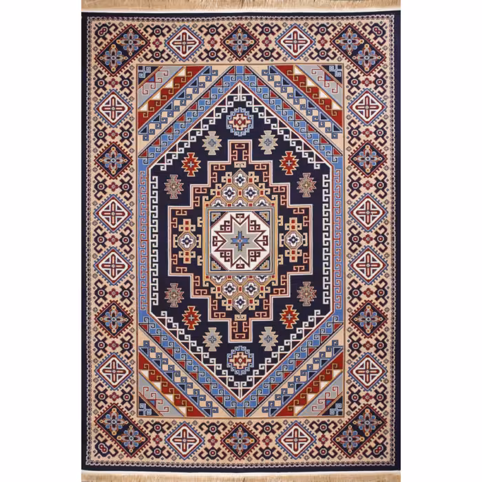 گلیم ماشینی افرند کد 9907 زمینه سرمه ای (شش متری)