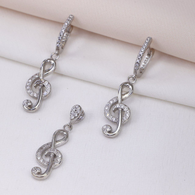 نیم ست نقره مدل کلید و نت سل قالب طلا سفید کد 16369