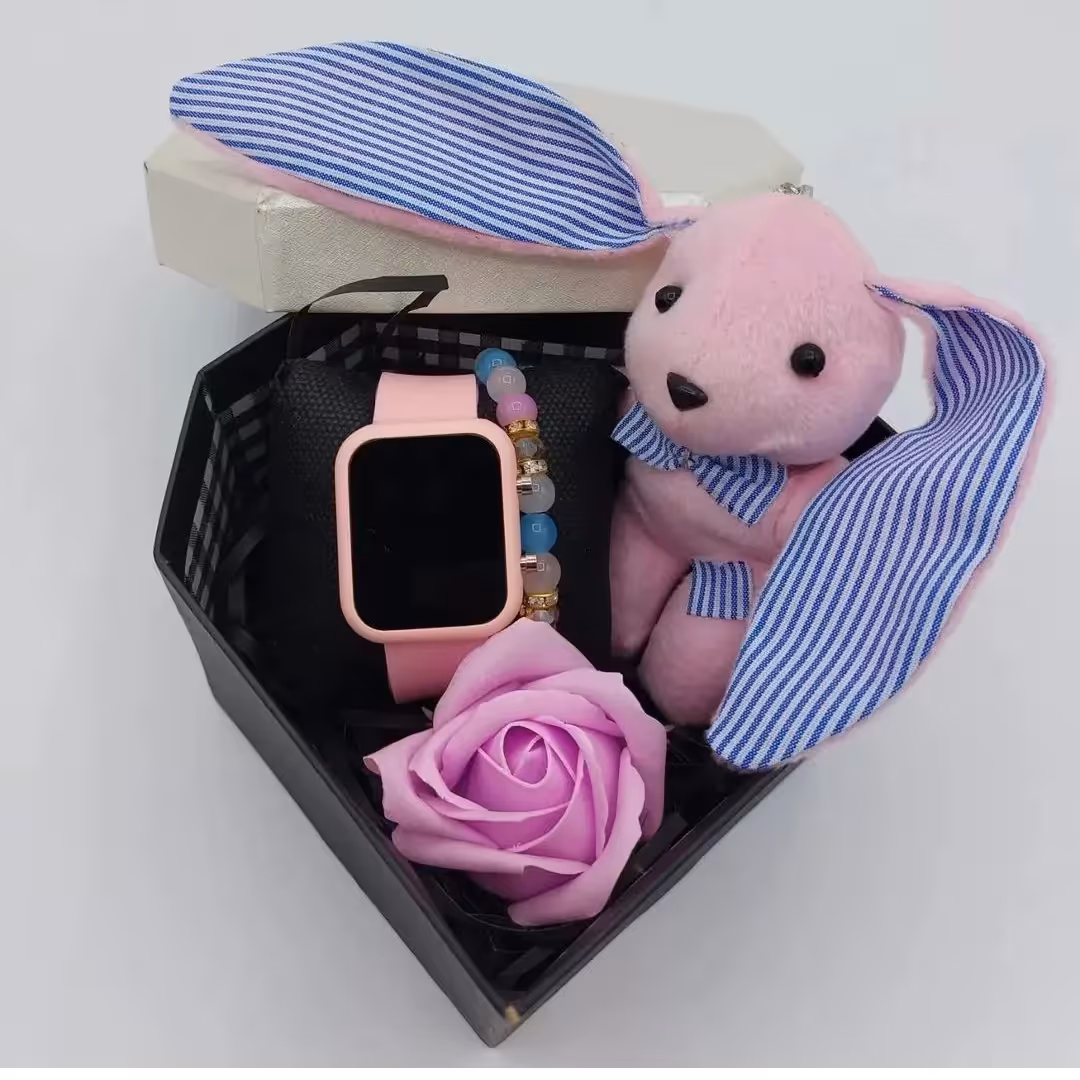 باکس خرگوش ساعت و گل فانتزی مخصوص دختر ها