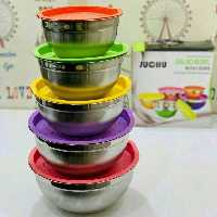 لگن استیل 5تایی درب رنگی استیل ضدزنگ و درب سیلیکون