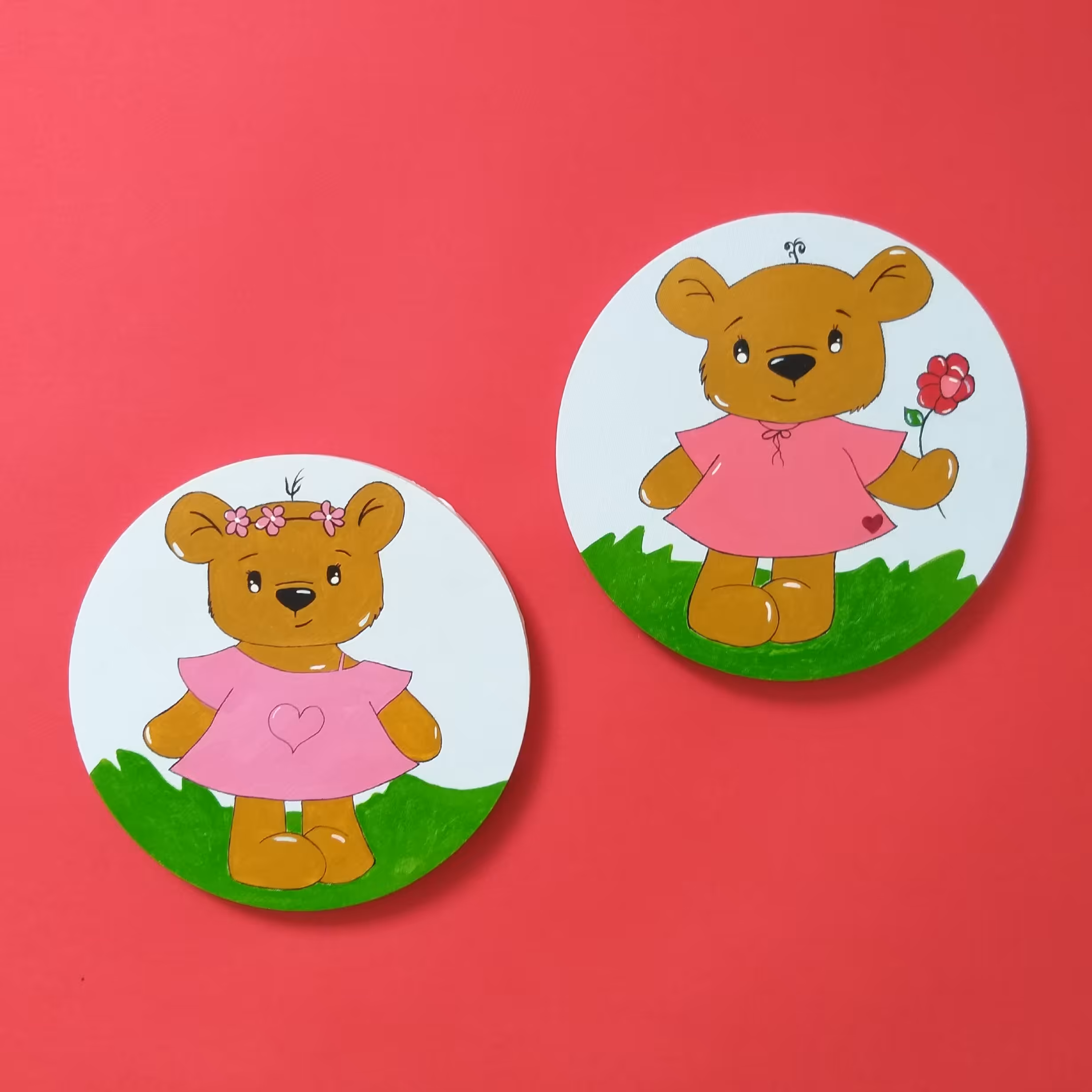 ست بوم کودک طرح خرسی قطر 20 طراحی دستی مجموعه دوعددی کد B-1013