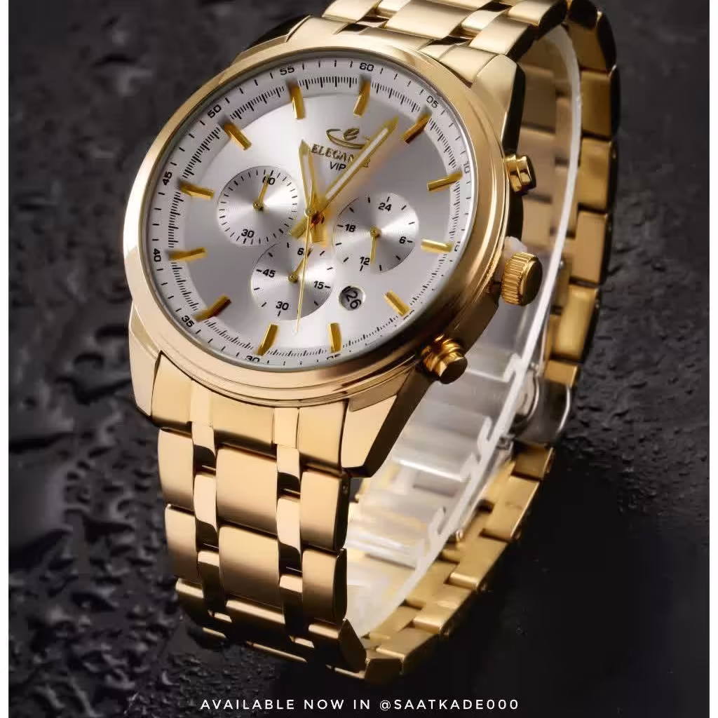 ساعت الگانس سه موتوره بند استیل