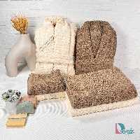 حوله ست دو نفره کستلا رنگ شکلاتی و کرم