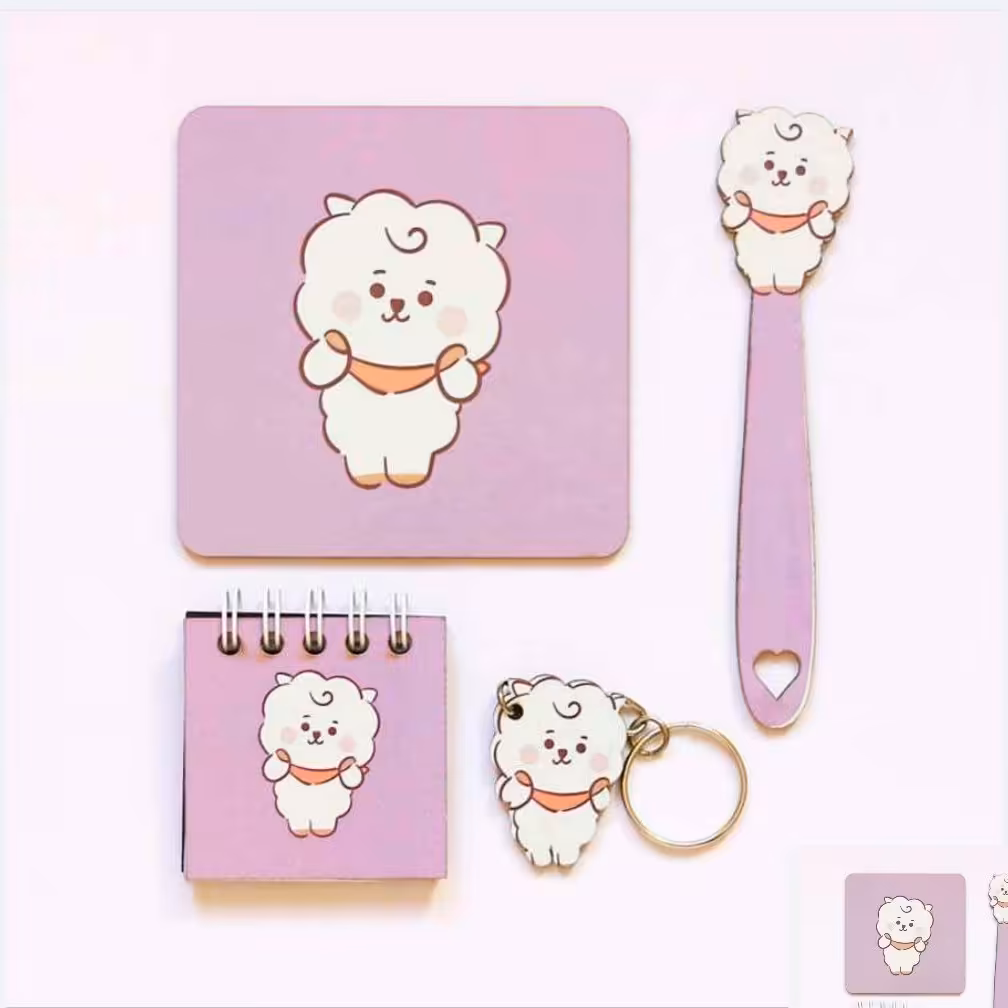 ست فانتزی 4 عددی بوکمارک ، زیر لیوانی ، دفترچه یادداشت و جاکلیدی 