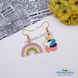 گوشواره طرح یونیکورن و رنگین کمان ، گوشواره فانتزی دخترانه تکشاخ