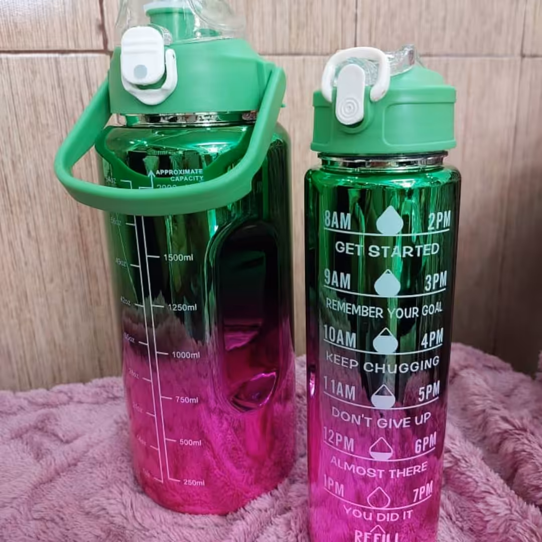 قمقمه اکرولیک هولوگرامی دو قلو رنگ سبز صورتی