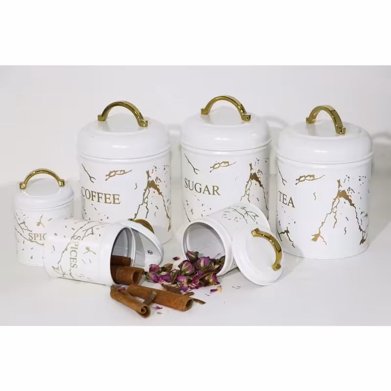 ست پاسماوری ادویه  فلزی ( سفید طلایی با طرح ماربل (B.V.K) 815596