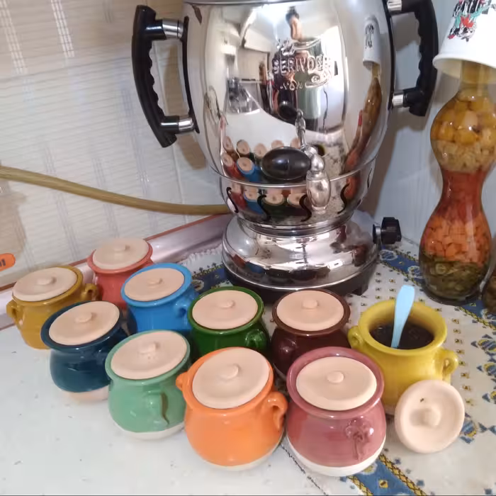 جا ادویه سفالی  فانتزی طرح دیگچه