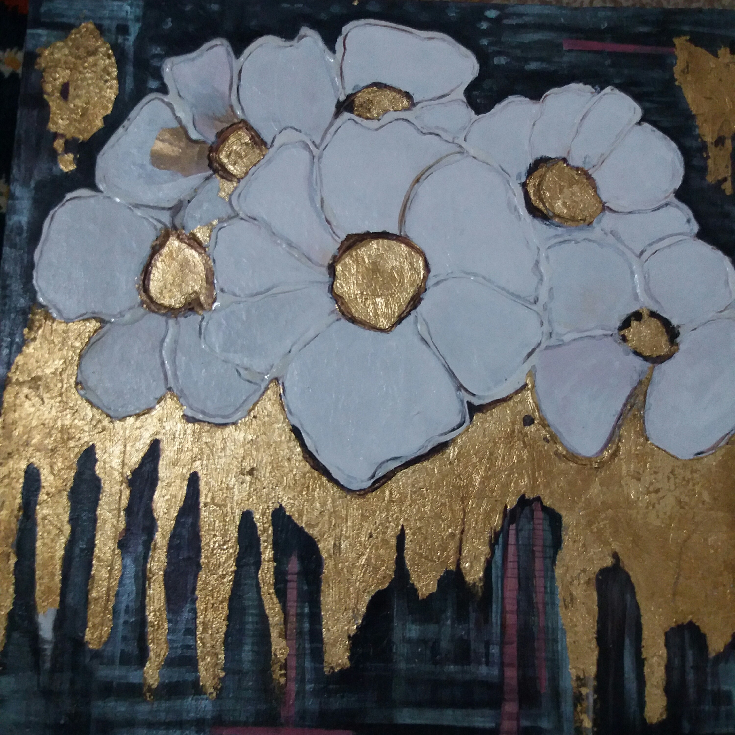 تابلو نقاشی اکرولیک ورق طلا برجسته انداره 60 در60